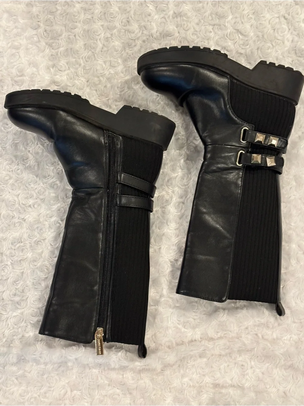 Girls Black Mid-Calf Buckle Boots